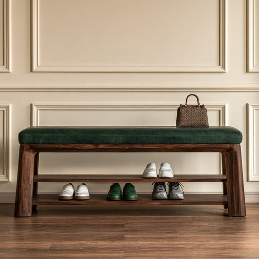 Opbergbank met leren bekleding, kleur donkergroen en bruin