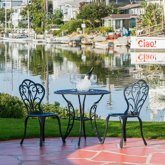 Glenvoro aluminum garden bistro set with round table and two chairs in silver color, perfect for outdoor living and patio.
