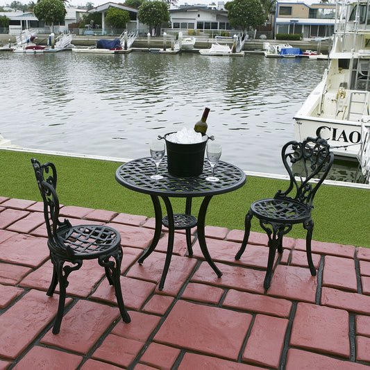 Glenvoro aluminum garden bistro set with round table and two chairs, silver finish, ideal for outdoor dining and relaxing in the garden.