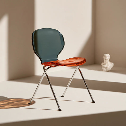 Gestoffeerde stoel met verchroomd frame, inklapbaar, kleur oranje en zilverkleurig